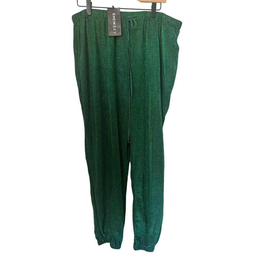 NWT Emerald Green Glitter Jogger Pants Elastic Waist Sparkle XL
